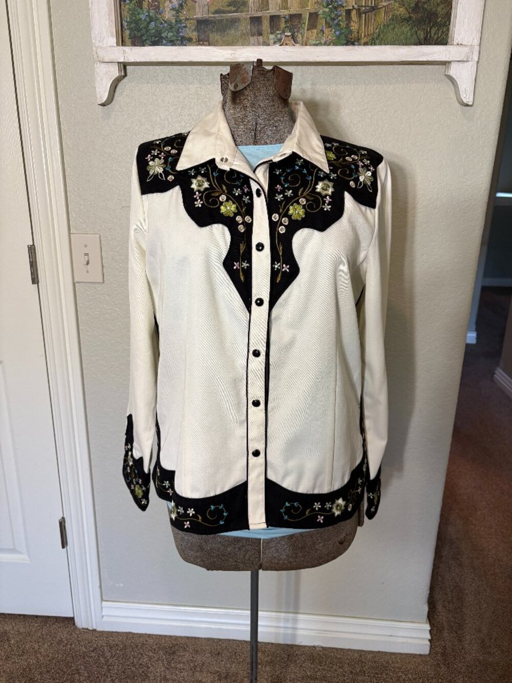 White Vintage Scully Embroidered Western Shirt